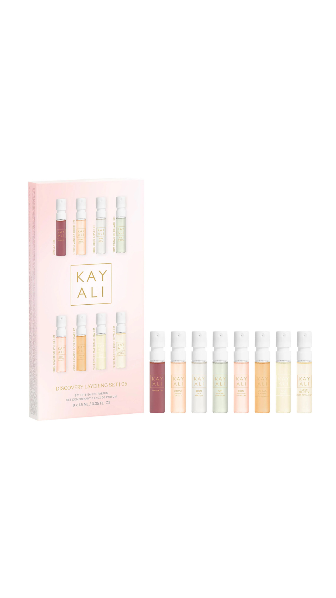 KAYALI DISCOVERY LAYERING SET | 05 SET OF 8 EAU DE PARFUM خيالي بگج عطور مصغرة ومتنوعة للجنسين