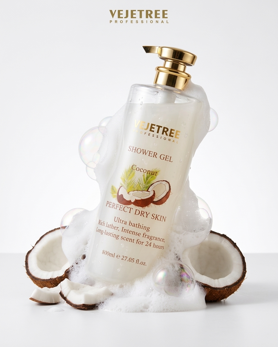 VEJETREE Shower Gel Coconut Perfect Dry Skin Ultra Bathing Rich Lather Intense Fragrance 800ml فيجيتري جل استحمام بجوز الهند