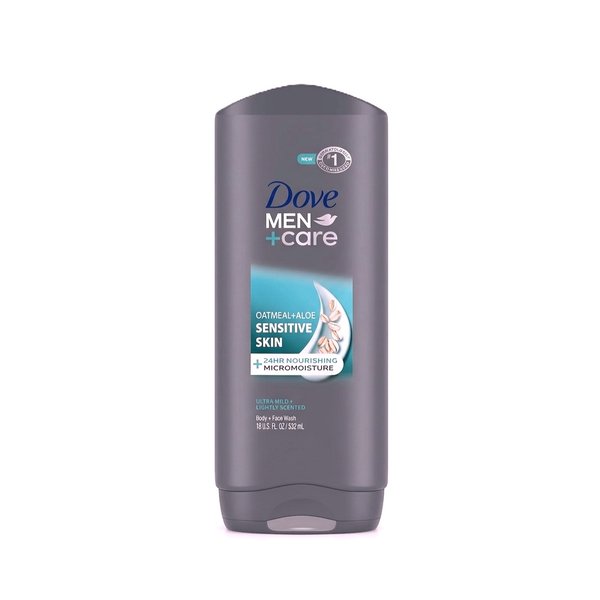 DOVE MEN + CARE Sensitive Skin 24hr Nourishing Body + Face Wash 532ml - Oatmeal + Aloe دوف غسول للجسم غني بالشوفان والالوفيرا يعزز نظافة والترطيب مخصص للبشرة الحساسة