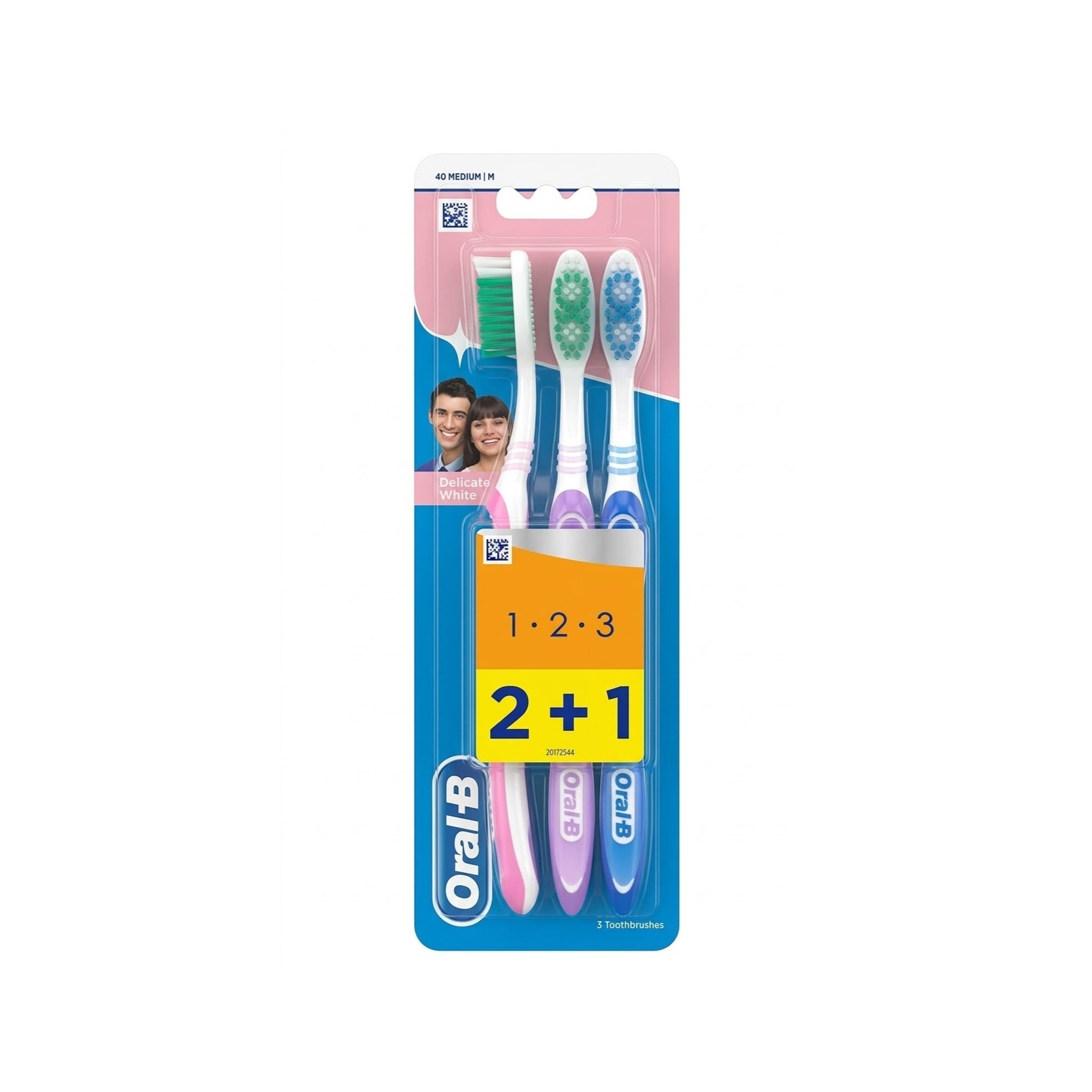 ORAL-B Delicate White 40 Medium 2+1 أورال بي فرش تنظيف الاسنان