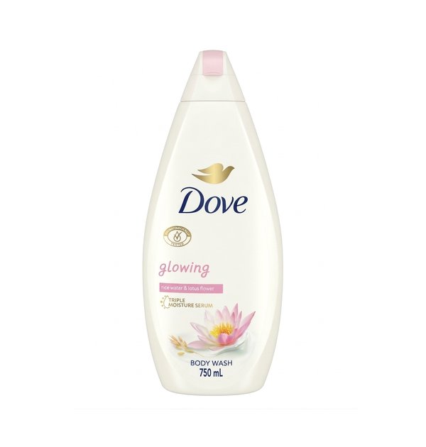 DOVE Glowing Rice Water & Lotus Flower Body Wash 750ml دوف غسول للجسم باللوتس وماء الأرز ينظف البشرة بلطف ويمنحها نعومة