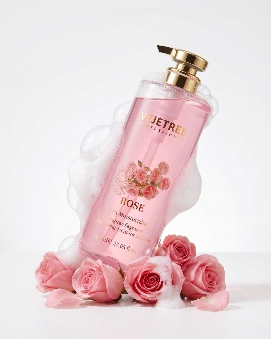VEJETREE Shower Gel Rose Soft Skin Ultra Moisturizing Long-Lasting Scent 800ml فيجيتري جل استحمام برائحة الورد