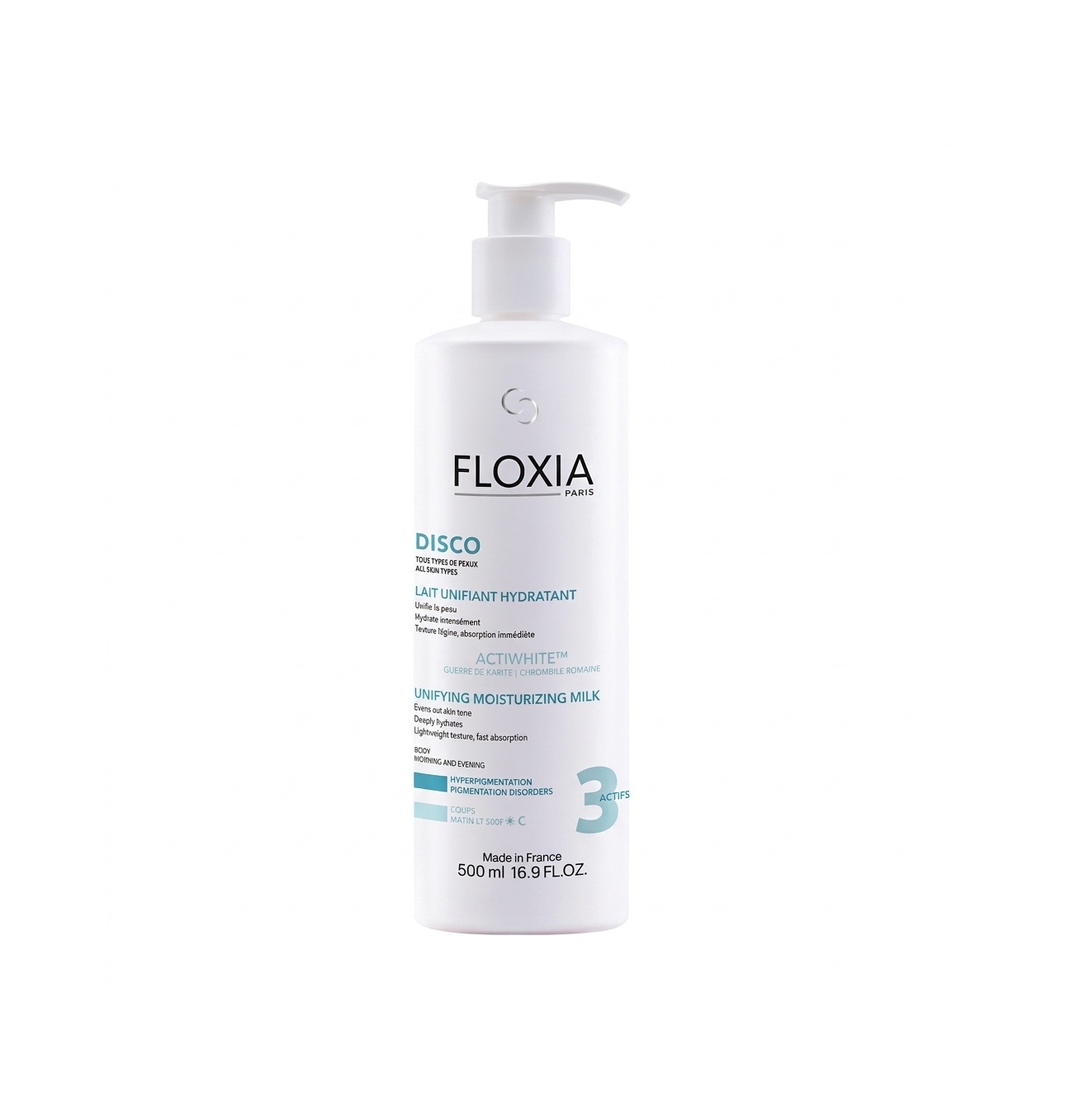 FLOXIA Disco Unifying Moisturizing Milk 500ml فلوكسيا لوشن مرطب للجسم يوحد لون البشرة و يقلل البقع الداكنة