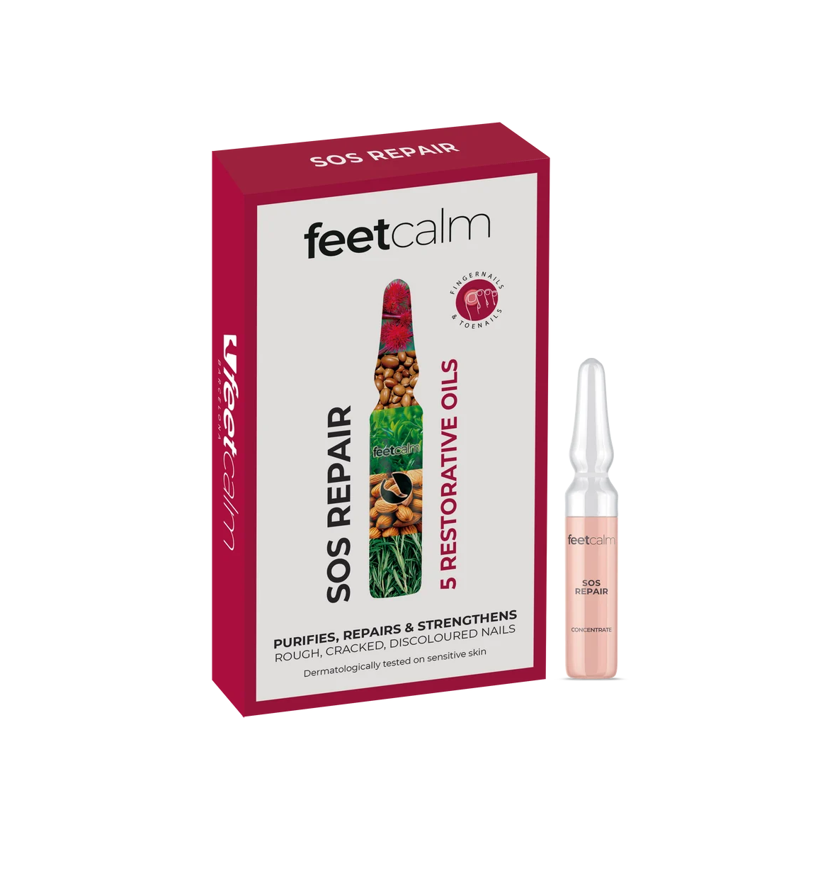 FEET CALM Sos Repair 5 Restorative Oils 7 x 1.5ml فيت كالم أمبولات سيروم إصلاح تقوي الأظافر المتشققة والصفراء، تغذيها وتحسن مظهرها وتحميها بفعالية