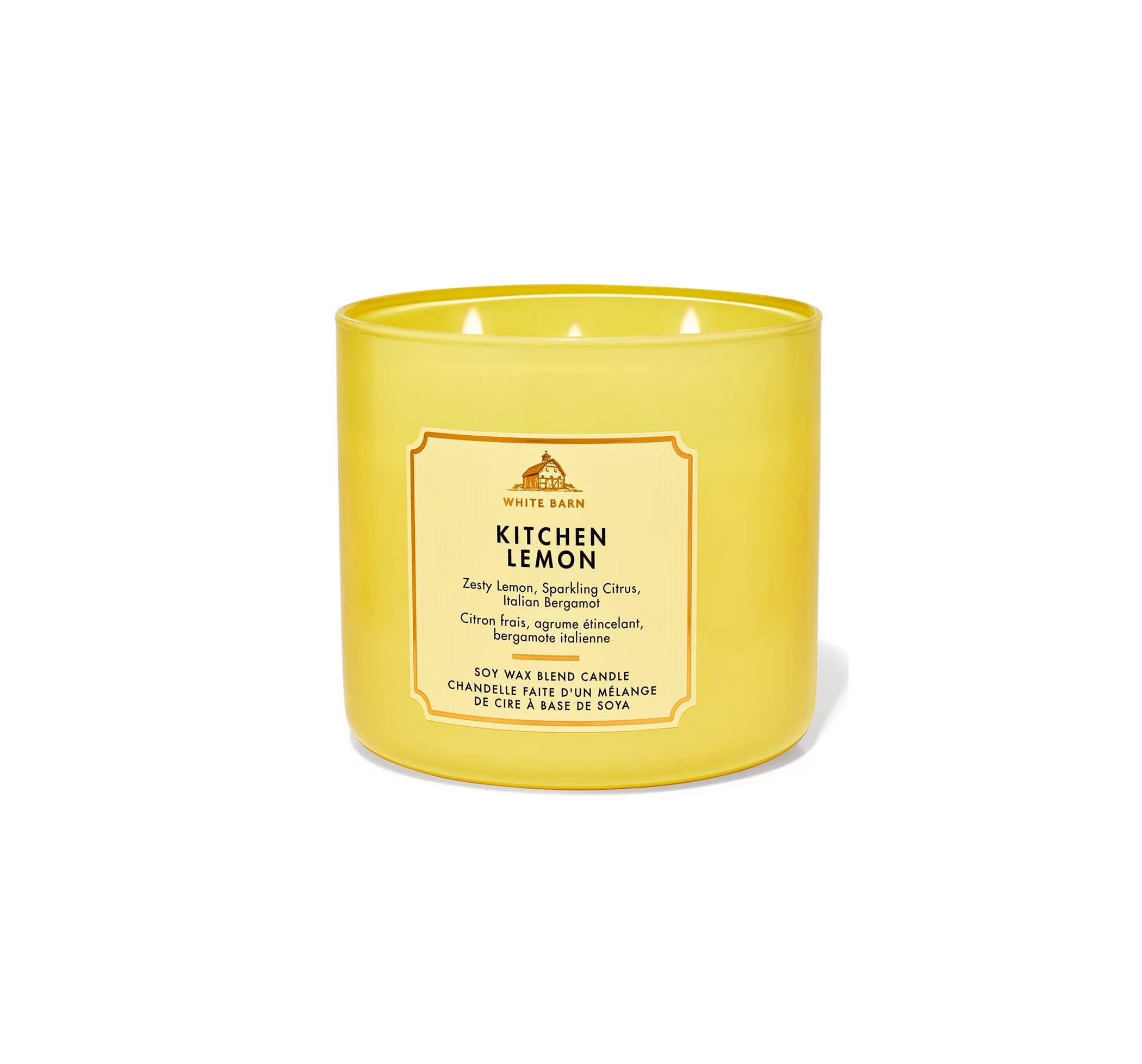 BATH & BODY WORKS Kitchen Lemon 3-Wick Candle باث اند بودي ووركس شمعة حمضيات منعشة برائحة الليمون والبرغموت الإيطالي بثلاث فتائل 