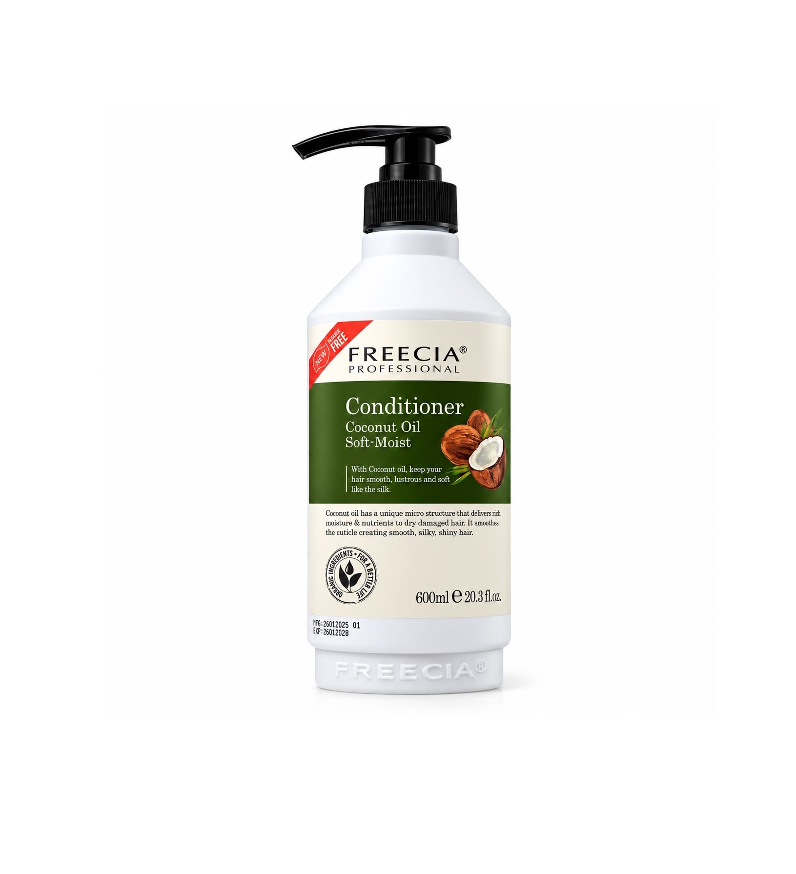FREECIA Coconut Oil Soft-Moist Conditioner 600ml فريسيا بلسم بزيت جوز الهند يرطب الشعر ويفك تشابكه ويغذيه