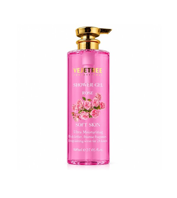 VEJETREE Shower Gel Rose Soft Skin Ultra Moisturizing Long-Lasting Scent 800ml فيجيتري جل استحمام برائحة الورد