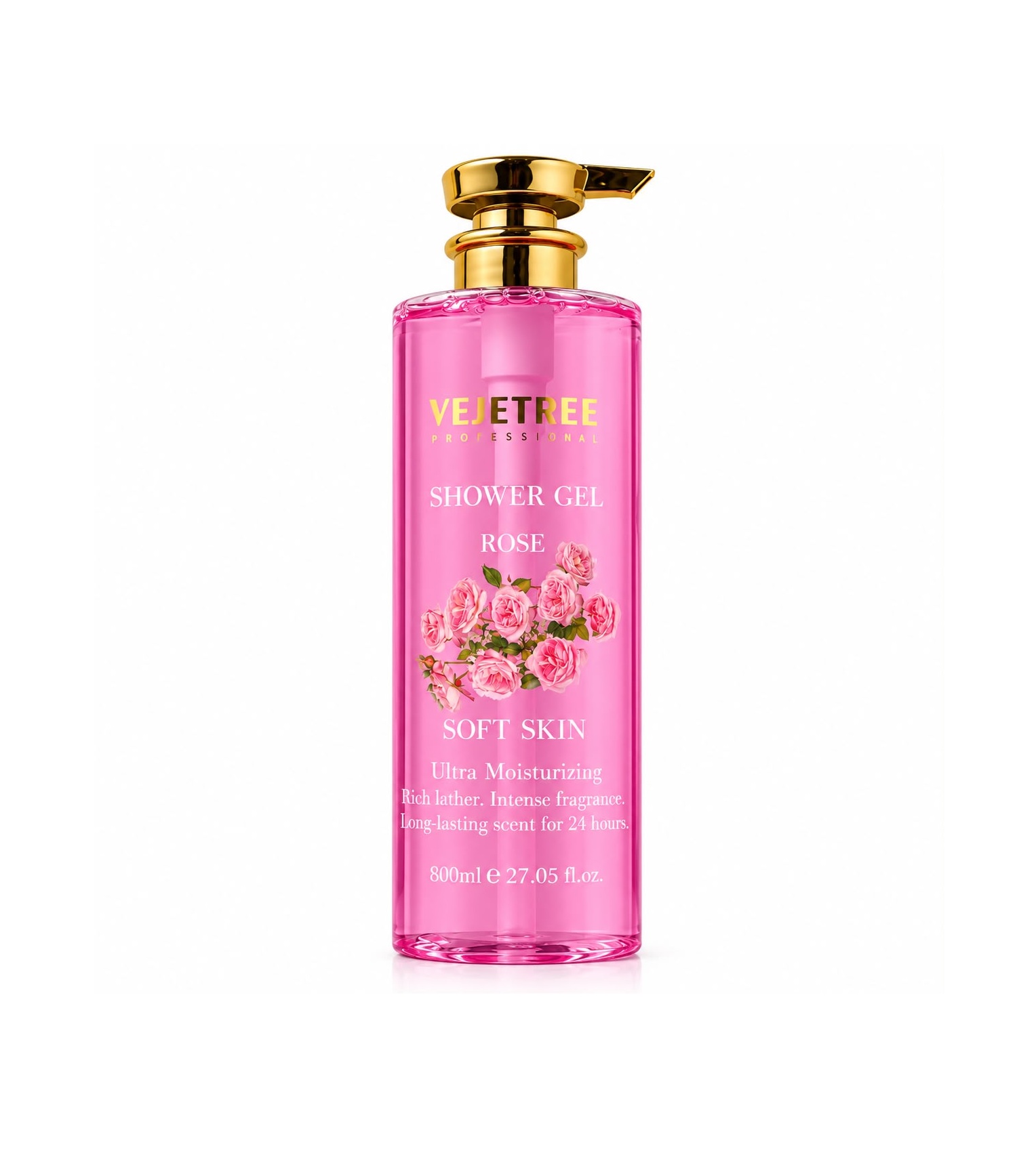 VEJETREE Shower Gel Rose Soft Skin Ultra Moisturizing Long-Lasting Scent 800ml فيجيتري جل استحمام برائحة الورد