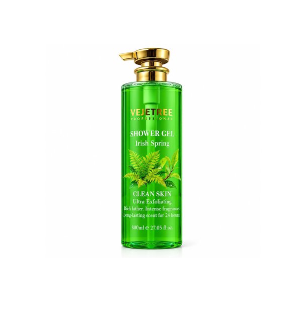 VEJETREE Shower Gel Irish Spring Clean Skin Ultra Exfoliating Rich Lather Intense Fragrance 800ml فيجيتري جل استحمام برائحة منعشة