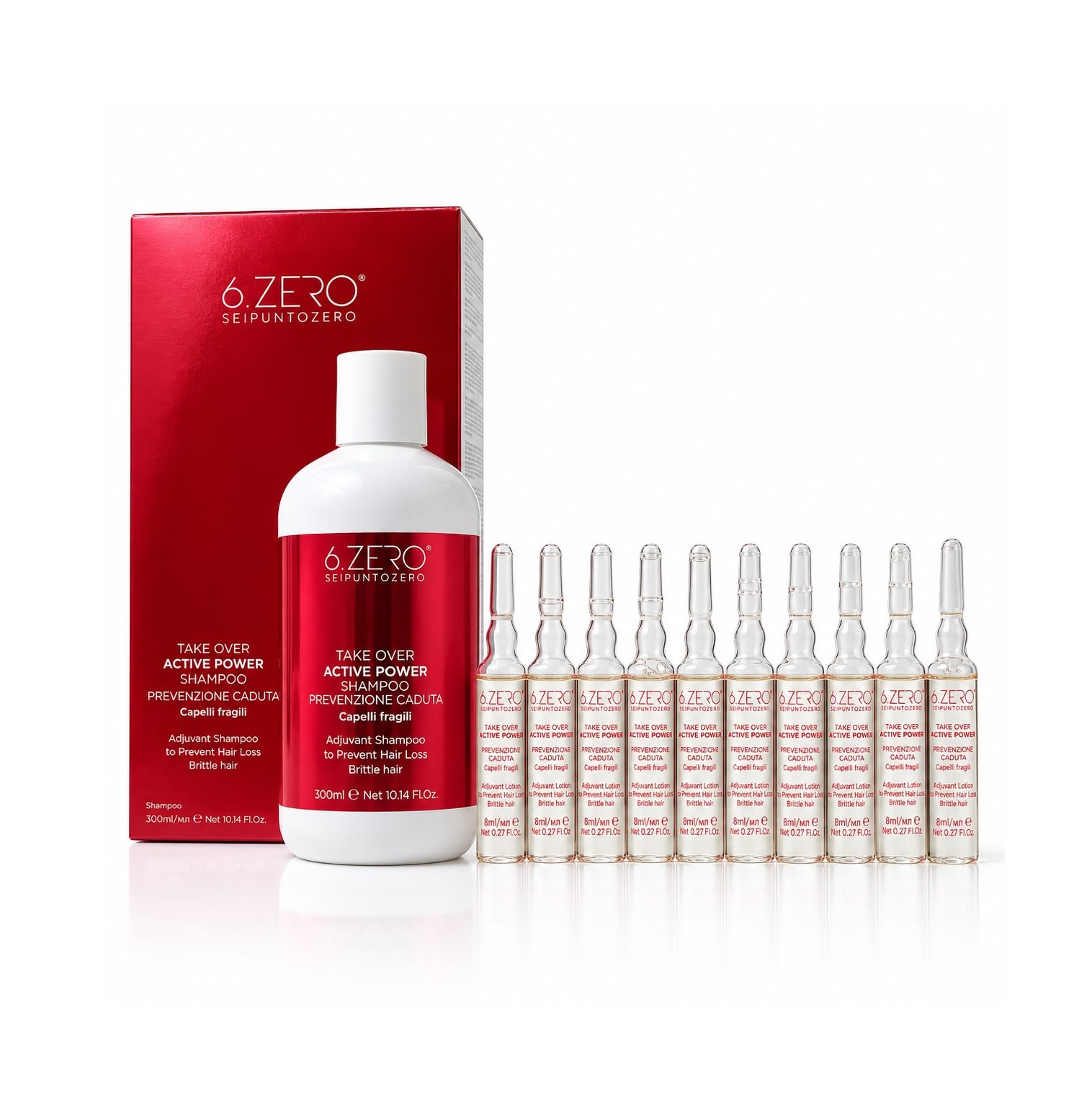 6ZERO Take Over Active Power Shampoo 300ml + 10 x 8ml مجموعة لمكافحة تساقط الشعر تقوي البصيلات وتحفز النمو