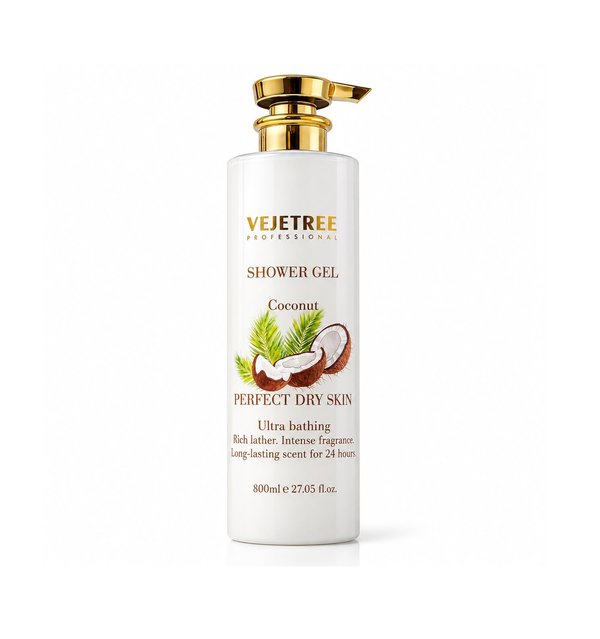 VEJETREE Shower Gel Coconut Perfect Dry Skin Ultra Bathing Rich Lather Intense Fragrance 800ml فيجيتري جل استحمام بجوز الهند