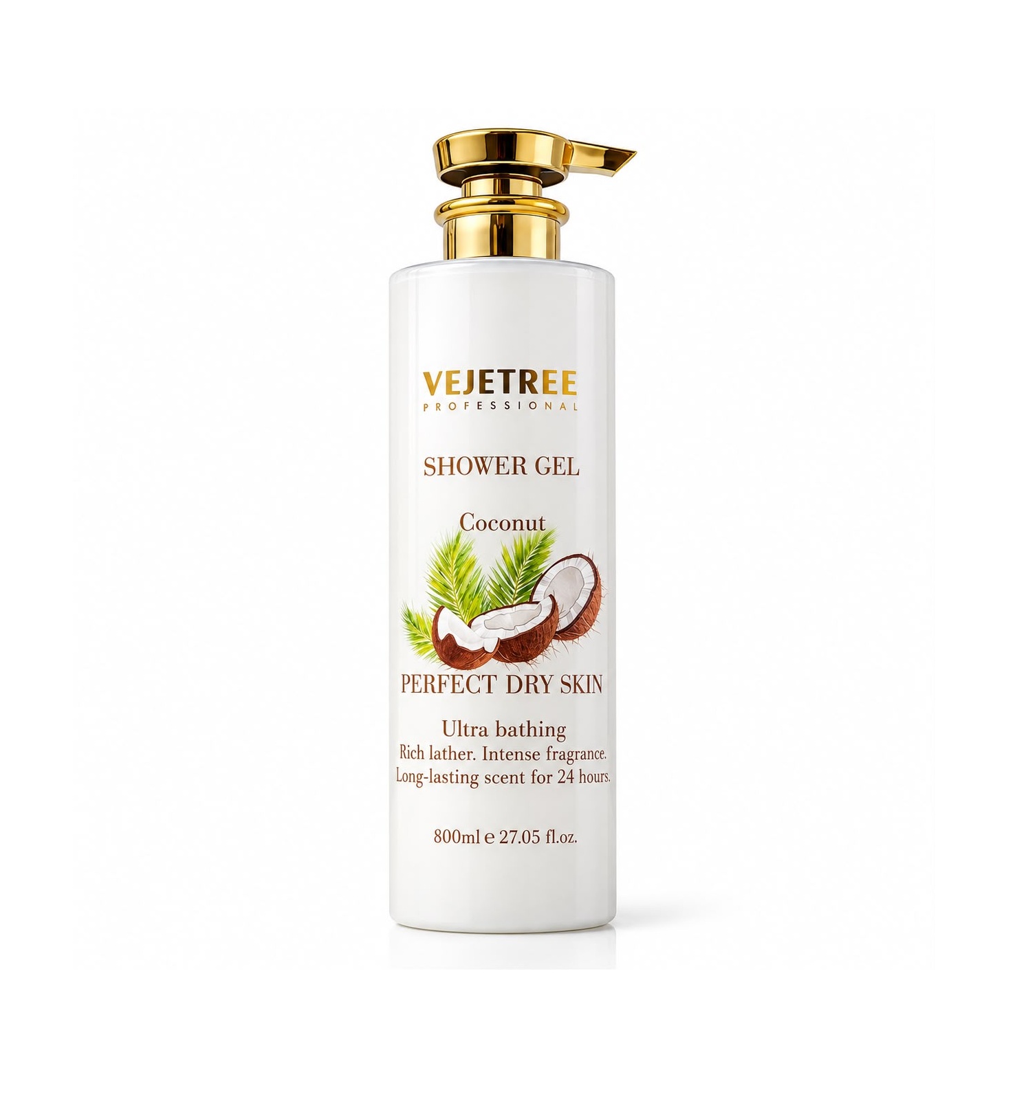 VEJETREE Shower Gel Coconut Perfect Dry Skin Ultra Bathing Rich Lather Intense Fragrance 800ml فيجيتري جل استحمام بجوز الهند