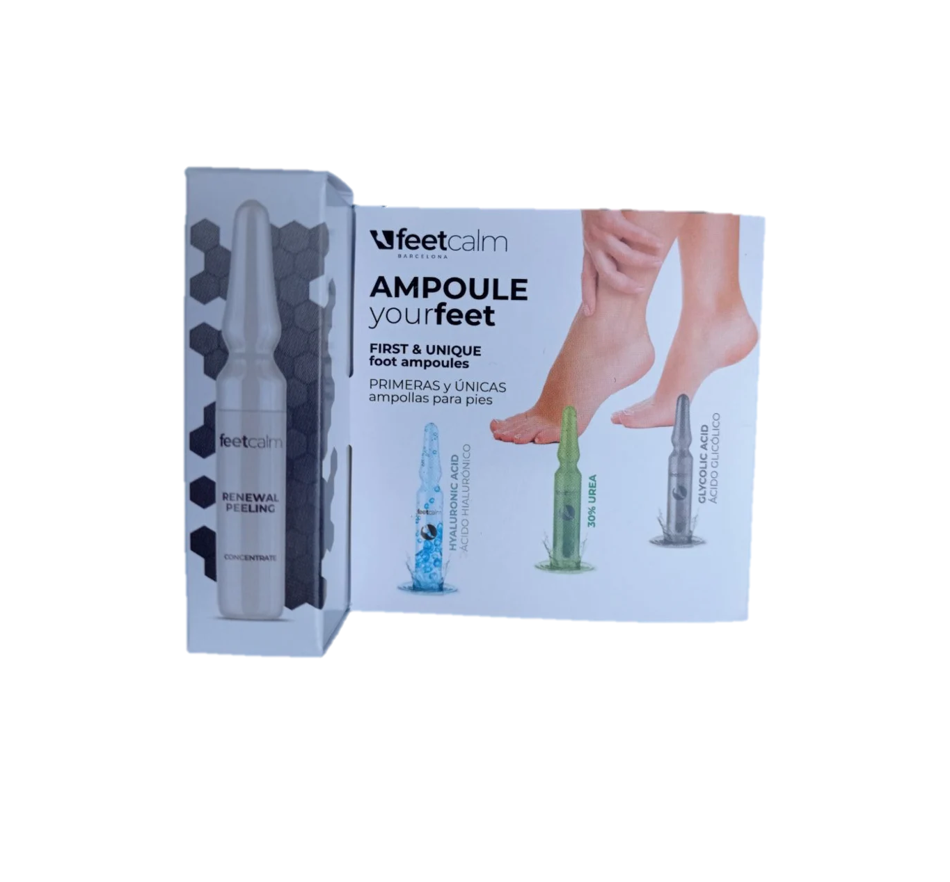 FEET CALM Ampoule Your Feet First & Unique Foot Ampouls 2ml فيت كالم أمبولة تقشر القدمين بلطف، تنعمها، ترطبها وتمنحها إشراقة