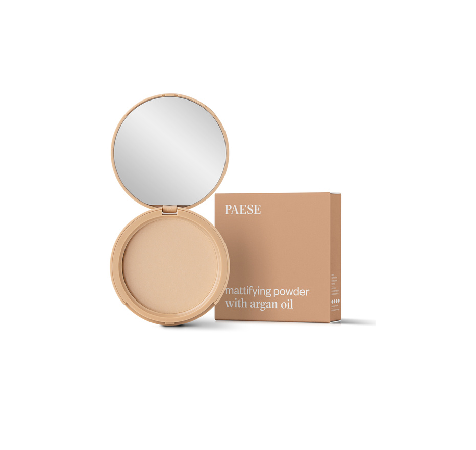 PAESE Mattifying powder With Argan Oil 8g  بيز بودرة مضغوطة بزيت الارغان تمنح البشرة لمسة مطفية وناعمة