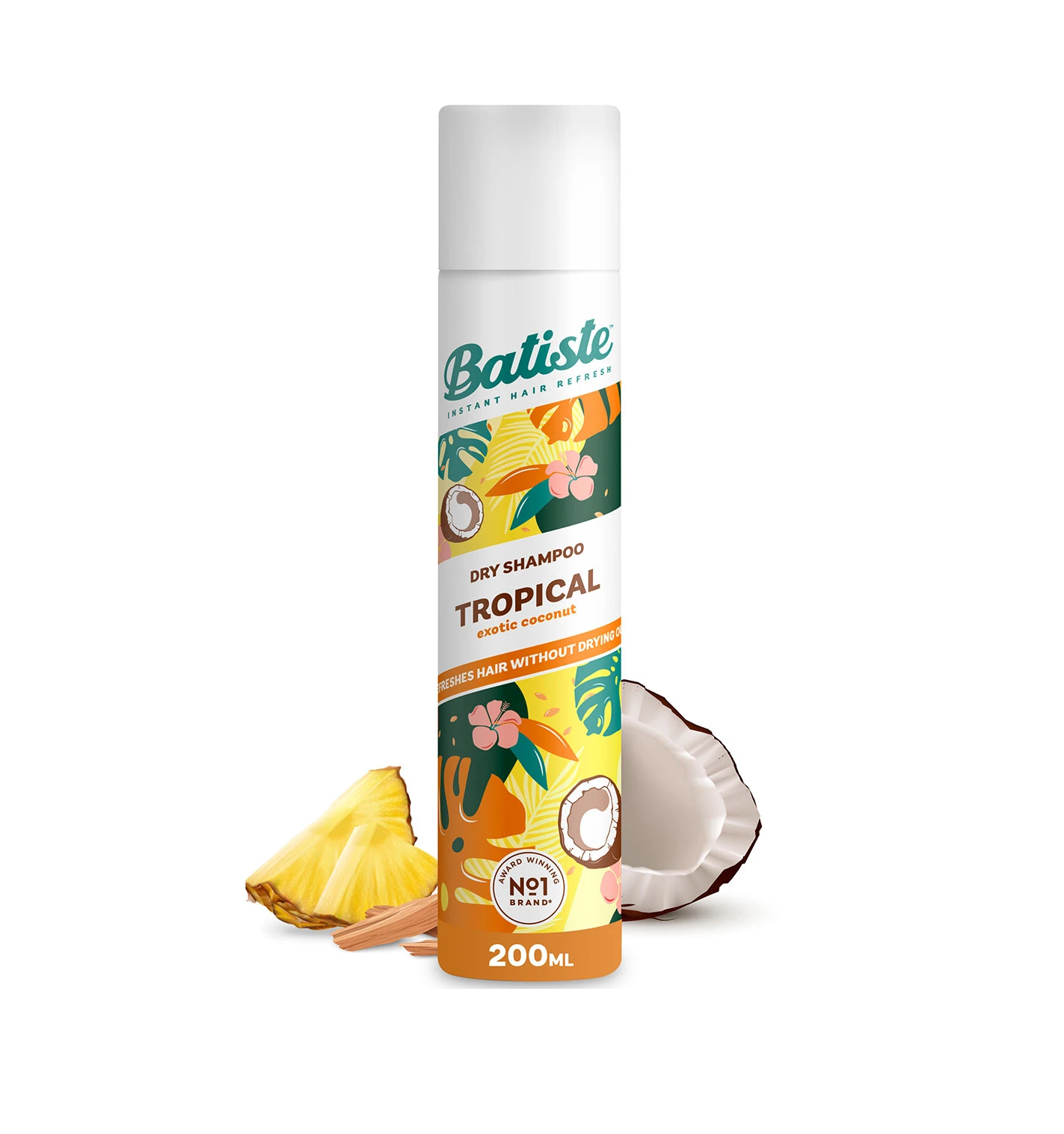 BATISTE Dry Shampoo - Tropical Exotic Coconut 200ml باتست شامبو جاف ينعش الشعر ويزيل الدهون الزائدة، ويمنحه كثافة وملمسًا مميزًا