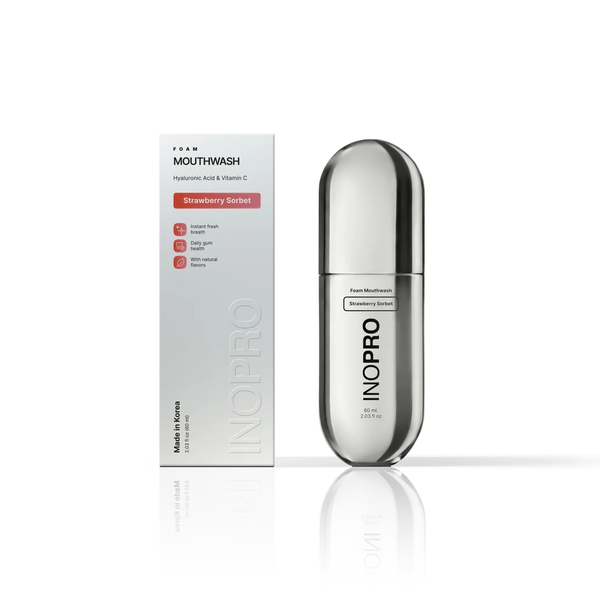 INOPRO Mouth Wash Hyaluronic Acid & Vitamin C 60ml - Strawberry Sorbet  اينوبرو غسول فم رغوي ينعش الفم و يدعم المينا