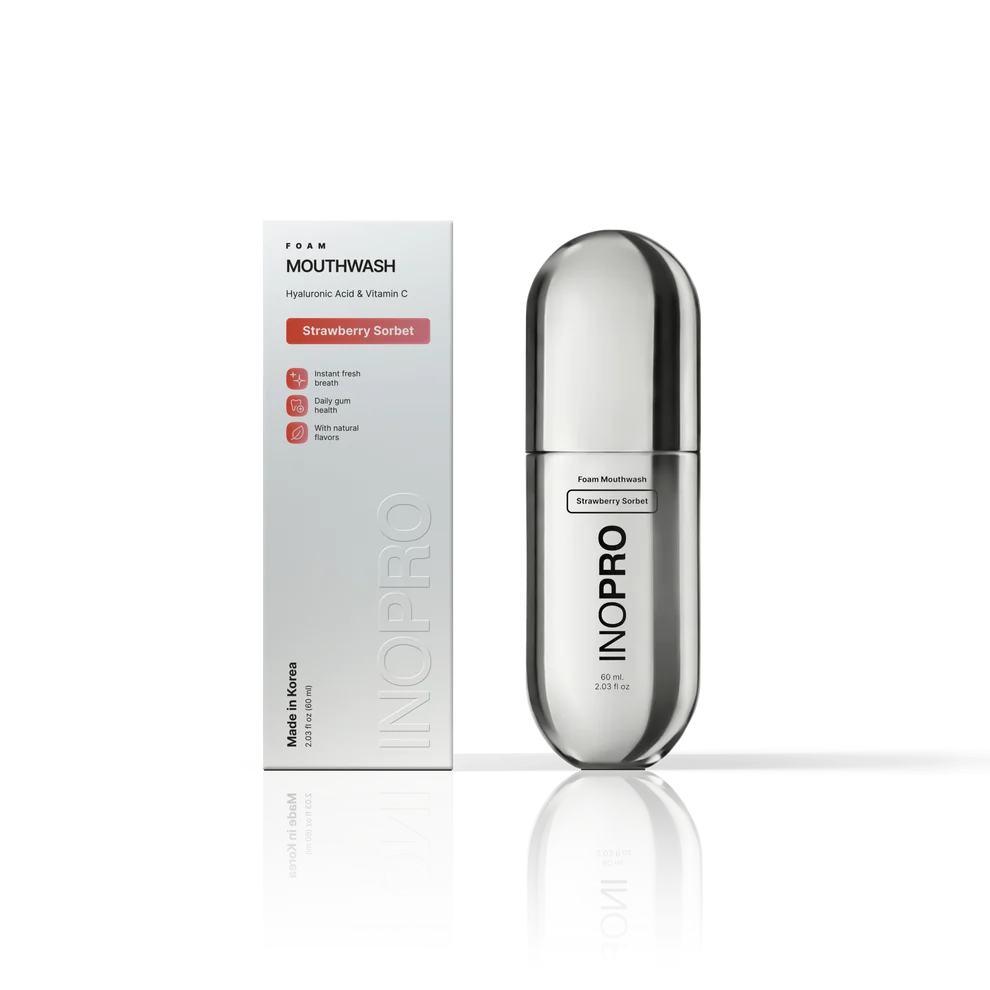 INOPRO Mouth Wash Hyaluronic Acid & Vitamin C 60ml - Strawberry Sorbet اينوبرو غسول فم رغوي ينعش الفم و يدعم المينا