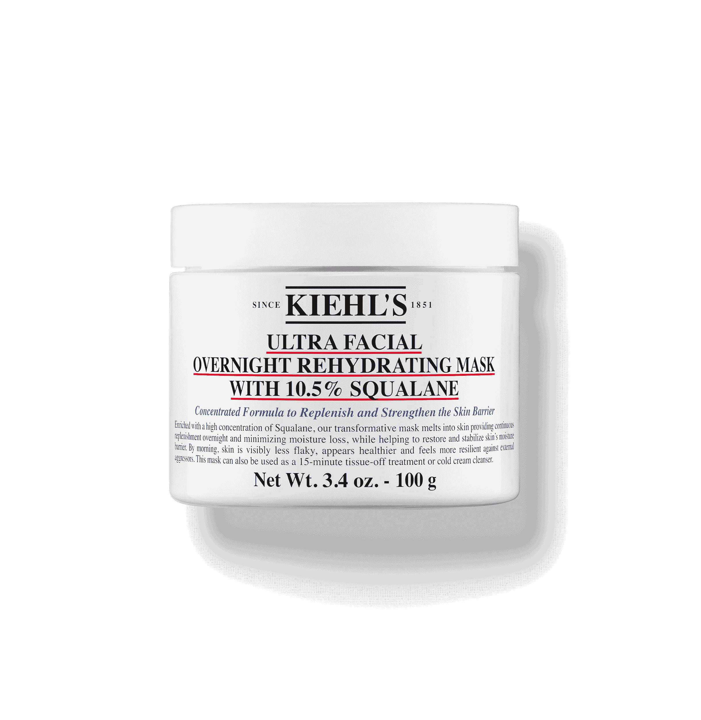 KIEHL’S Ultra Facial Overnight Rehydration Mask With 10.5% Squalane 100ml كيلز كريم مرطب للوجه يُستخدم طوال الليل للبشرة الجافة