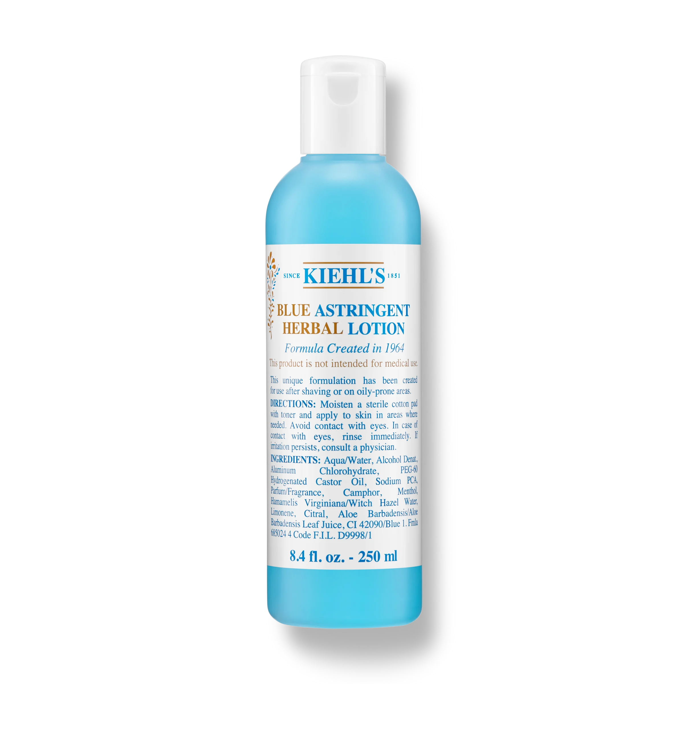 KIEHL’S Blue Astringent Herbal Lotion 250ml كيلز تونر للبشرة الدهنية يوازن البشرة ويهدئها، ويصلح بعد الحلاقة للرجال
