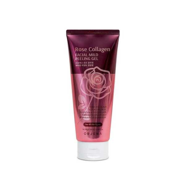 ORJENA Facial Mild Peeling Gel For All Skin Types180ml - Rose Collagen اورجينا جل تقشير لطيف للبشرة بماء الورد والكولاجين يزيل الخلايا الميتة وينعم ملمس البشرة