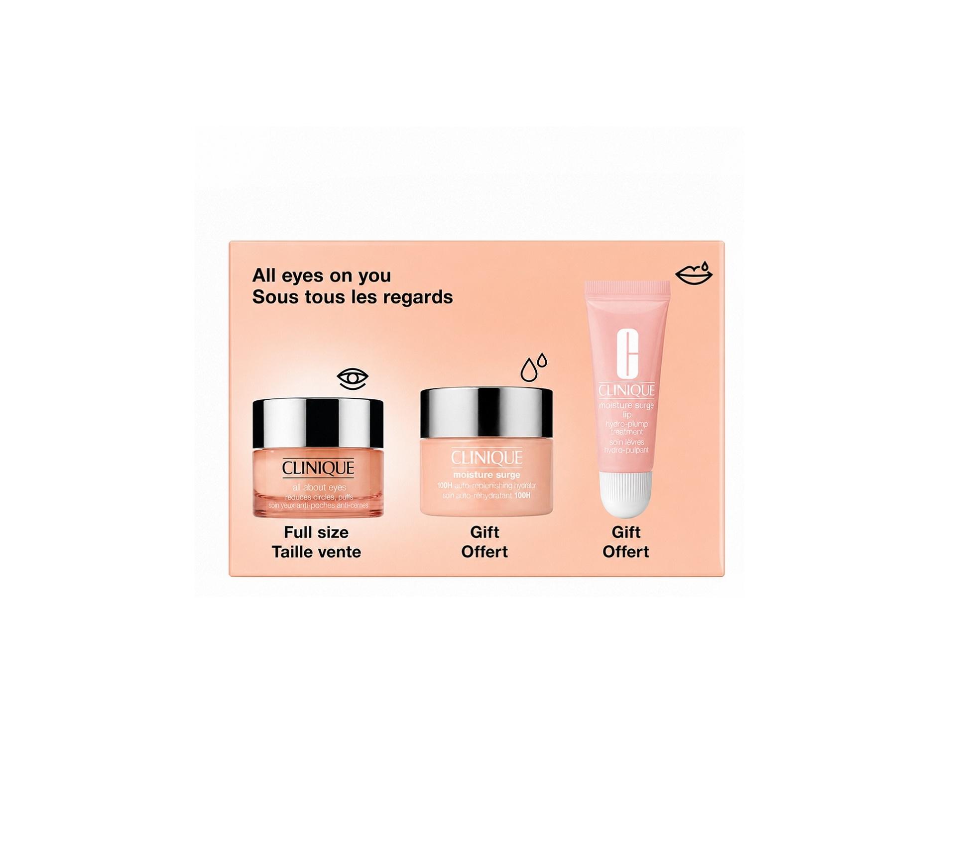 CLINIQUE All Eyes On You 3-Piece Skin Care Set كلنك مجموعة عناية بالبشرة للعيون والوجه والشفاه