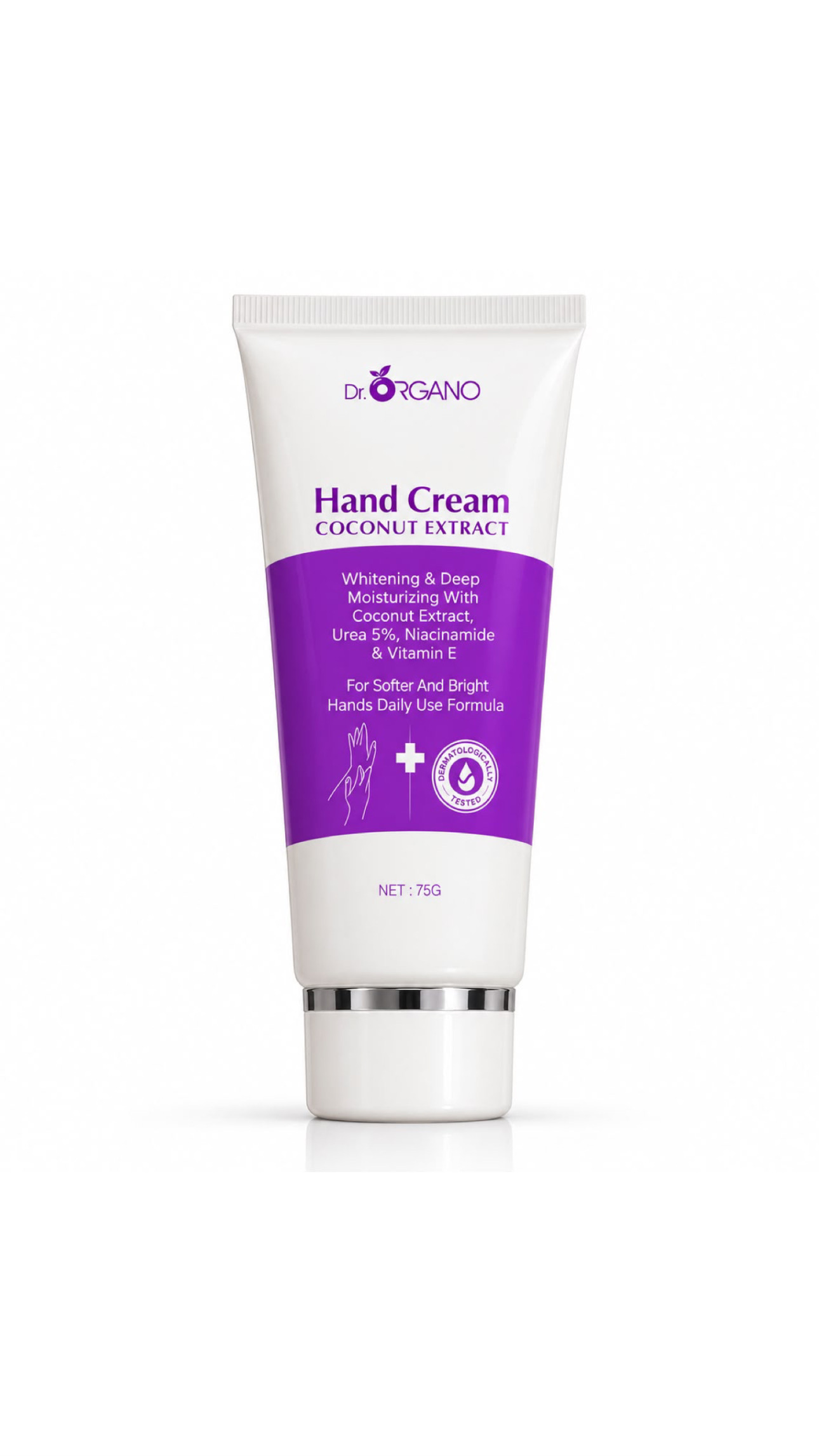 DR. ORGANO HAND CREAM COCONUT EXTRACT WITH UREA 5%, NIACINAMIDE & VITAMIN E 75g دكتور أورگانو كريم بخلاصة جوز الهند للعناية باليدين