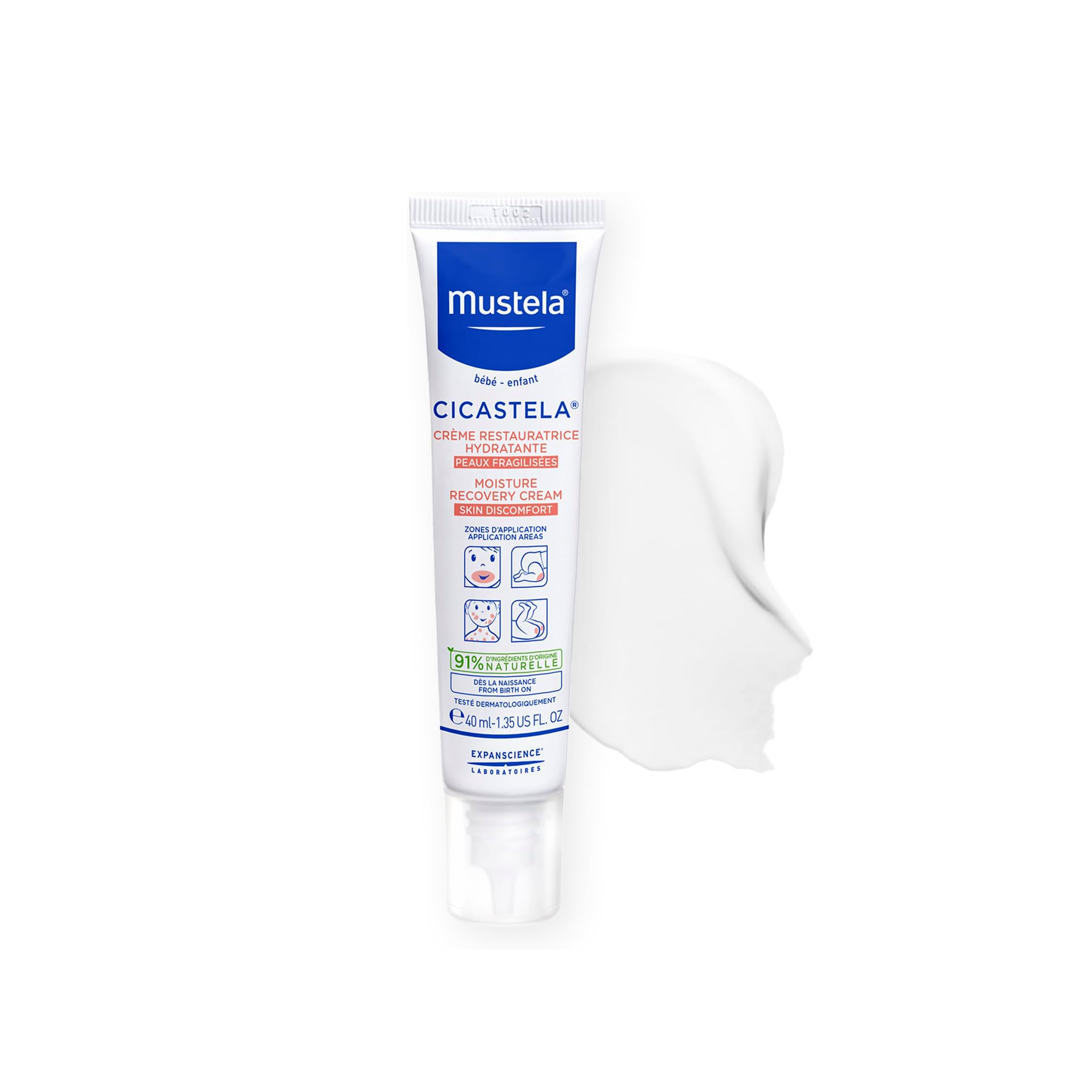 MUSTELA BABY CICASTELA MOISTURE RECOVERY CREAM 40ml موستيلا كريم يعيد ترطيب وتهدئة مناطق التهيج والاحمرار لدى الرضع والأطفال