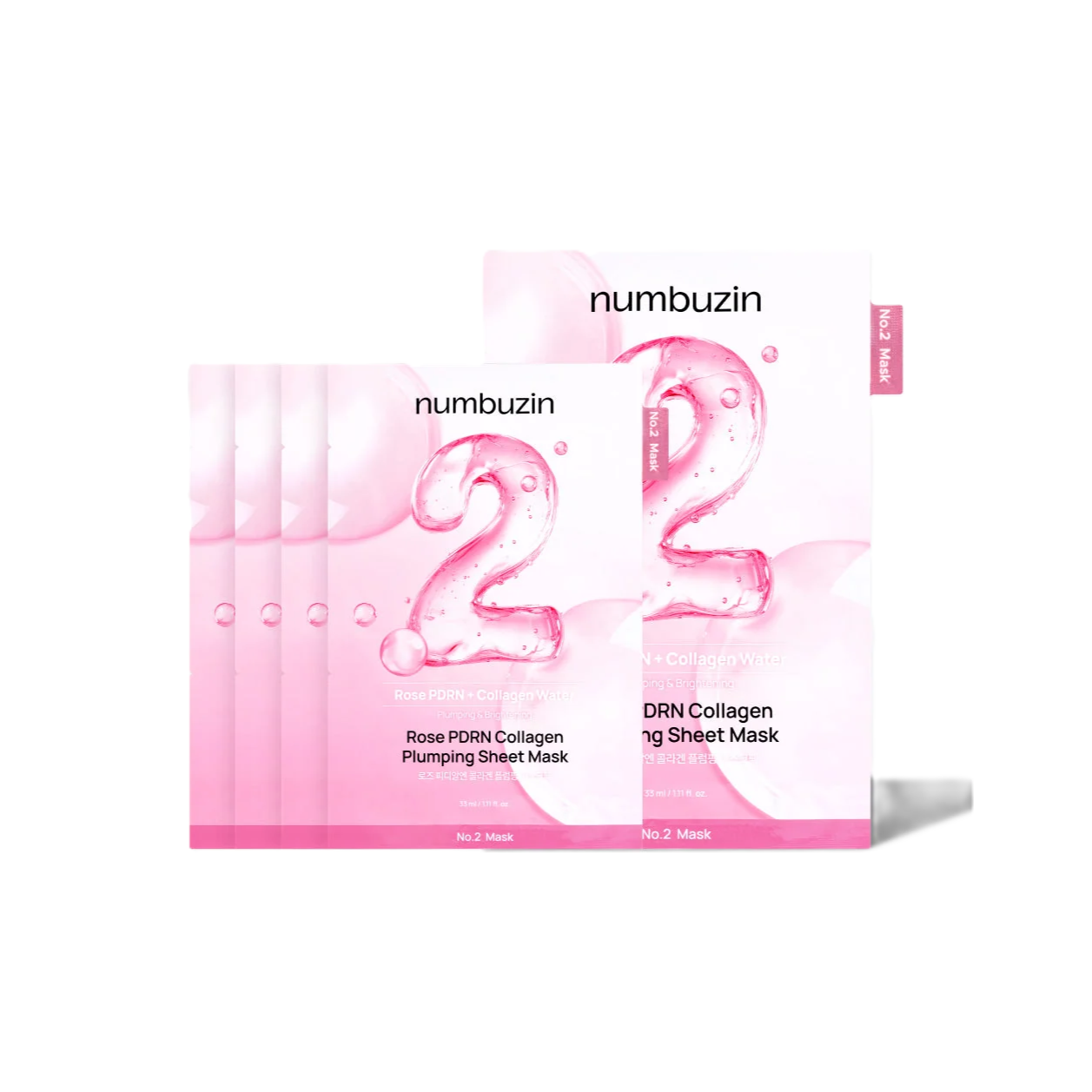 NUMBUZIN No.2 Rose PDRN Collagen Plumping Sheet Mask 37g (4pcs)  نومبوزين مجموعة ماسكات ورقية ترطب البشرة بعمق وتحسن مرونتها وتمنحها مظهراً ممتلئاً ومشرقاً