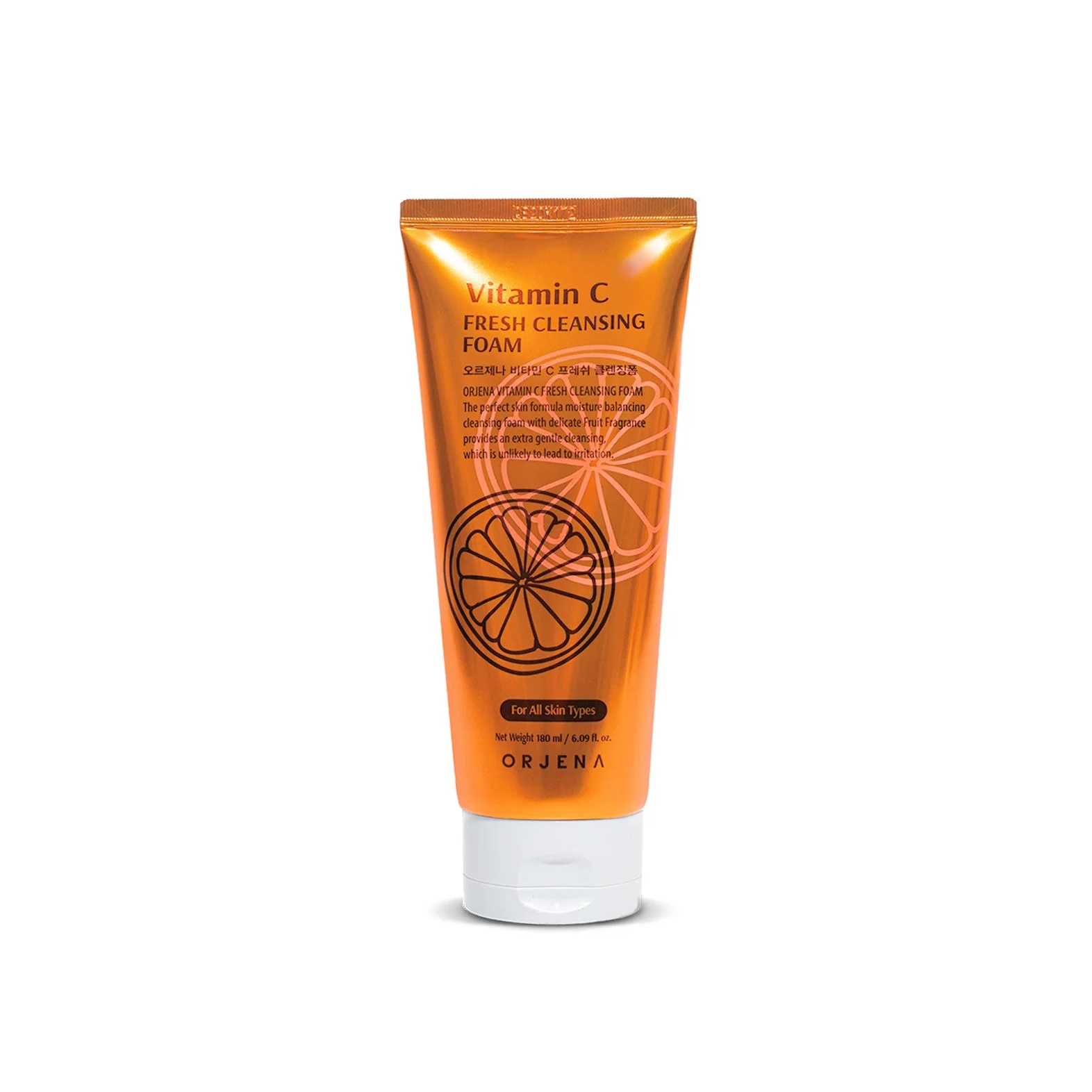 ORJENA Fresh Cleansing Foam For All Skin Types 180ml - Vitamin C اورجينا غسول رغوي بخلاصة فيتامين سي ينظف المسام يعزز الاشراقة ويقلل مظهر التصبغات