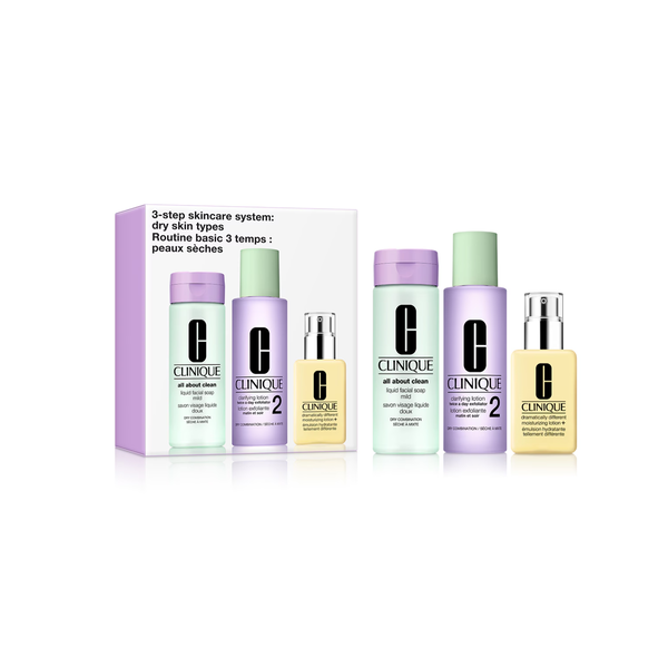 CLINIQUE 3-Step Skin Care System For Dry Skin (200ml + 200ml + 125ml) كلينيك مجموعة العناية بالبشرة الجافة
