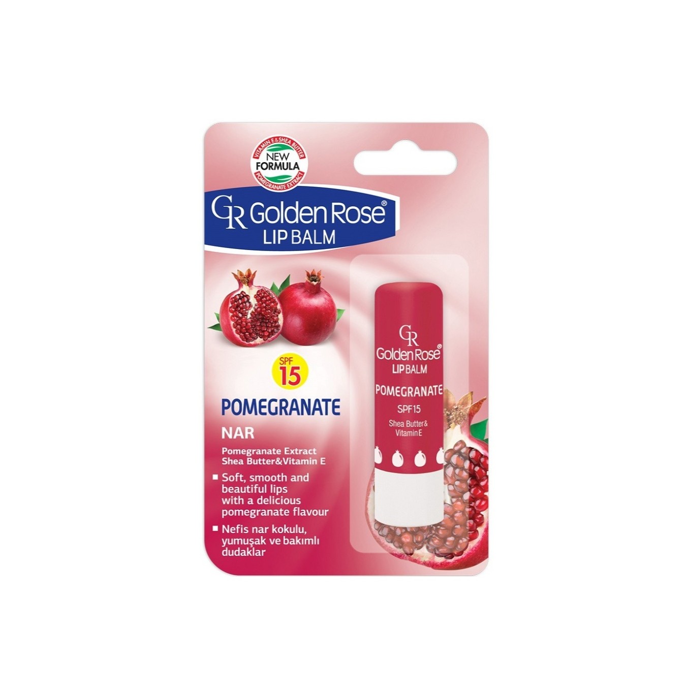 GOLDEN ROSE Lip Balm Pomegranate Spf 15  كولدن روز مرطب للشفاه برائحة الرمان 