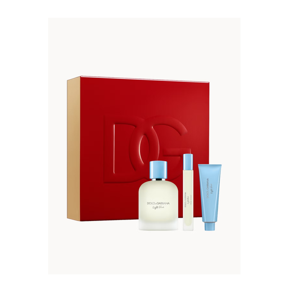 DOLCE & GABBANA Light Blue Pour Homme Eau de Toilette Trio Gift Set For Men (100ml + 10ml + Shower Gel 50ml)  دولجي كابانا مجموعة هدايا للرجال