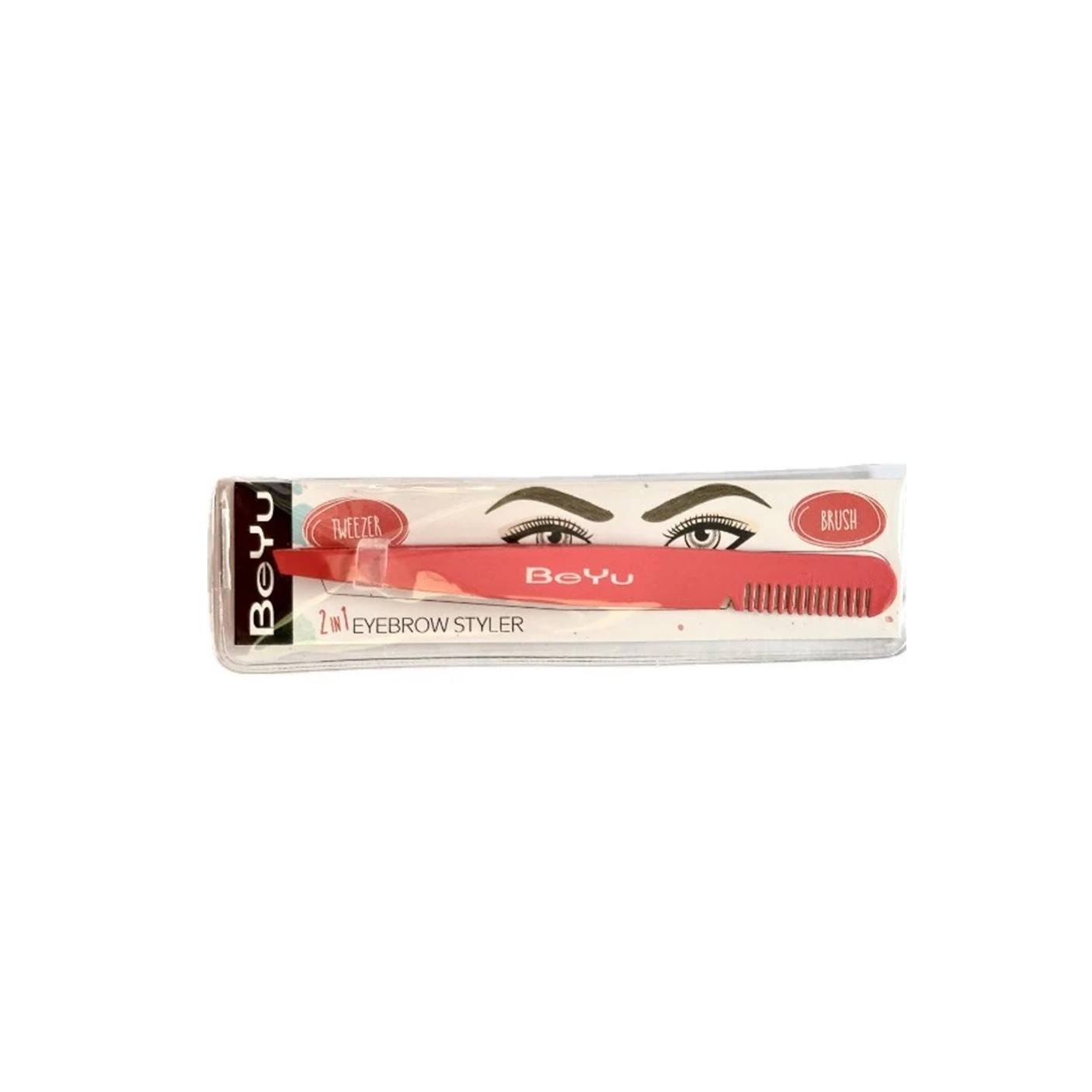 BEYU 2IN1 EYEBROW STYLER Tweezer - Coral بيو ملقط مزدوج للحواجب
