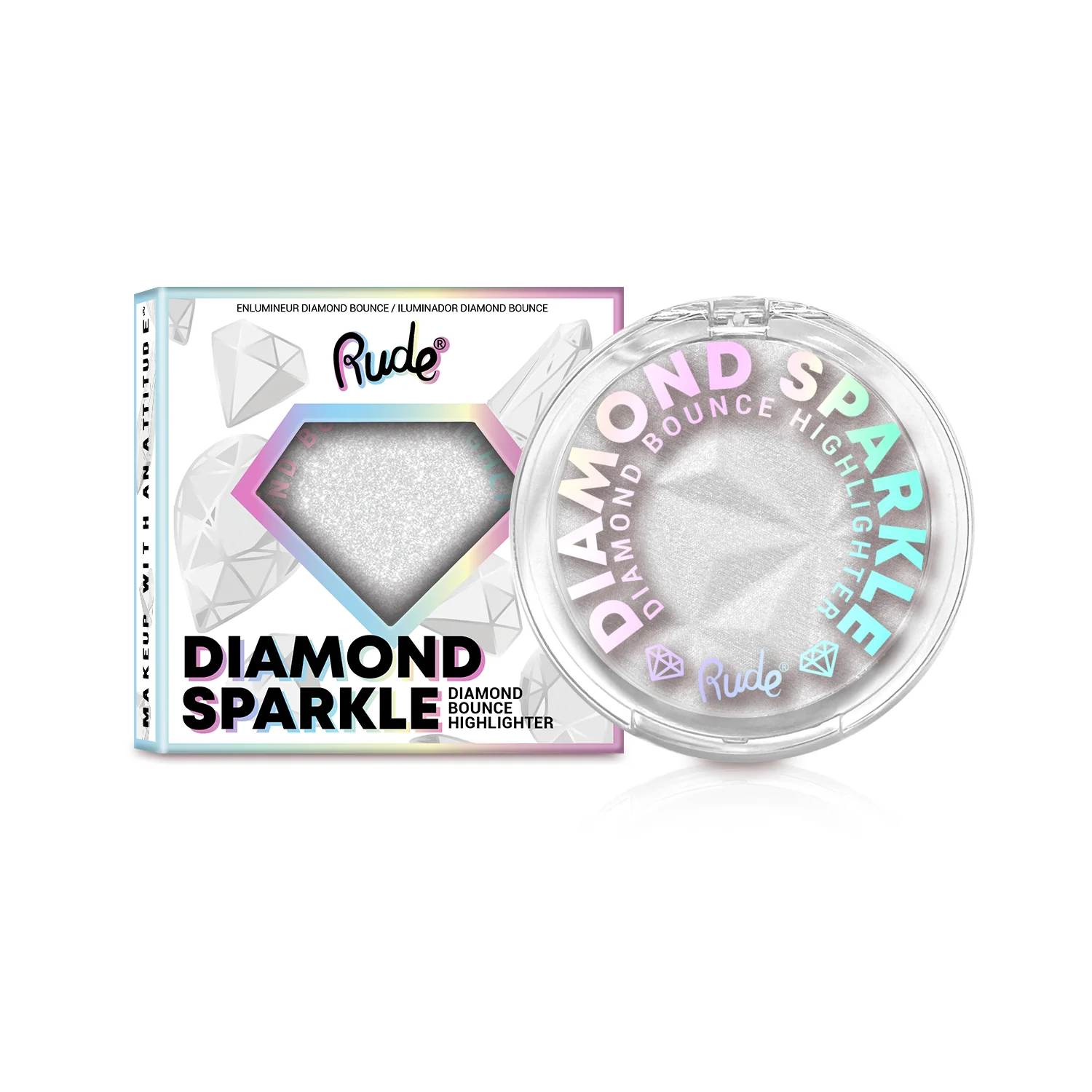 RUDE Diamond Sparkle Diamond Bounce Highlighter  رود هايلايتر باودر يمنح لمعانًا متلألئًا