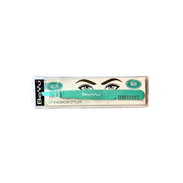BEYU 2IN1 EYEBROW STYLER Tweezer - Turquois  بيو ملقط مزدوج للحواجب 