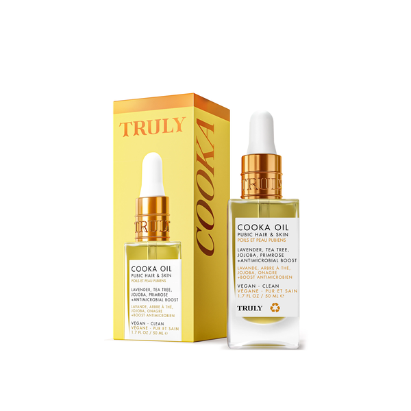 TRULY Cooka Oil Pubic Hair & Skin 50ml  ترولي زيت متعدد الاستخدامات يساعد على تنعيم الشعر الخشن وترطيب البشرة غني بالجوجوبا وشجرة الشاي