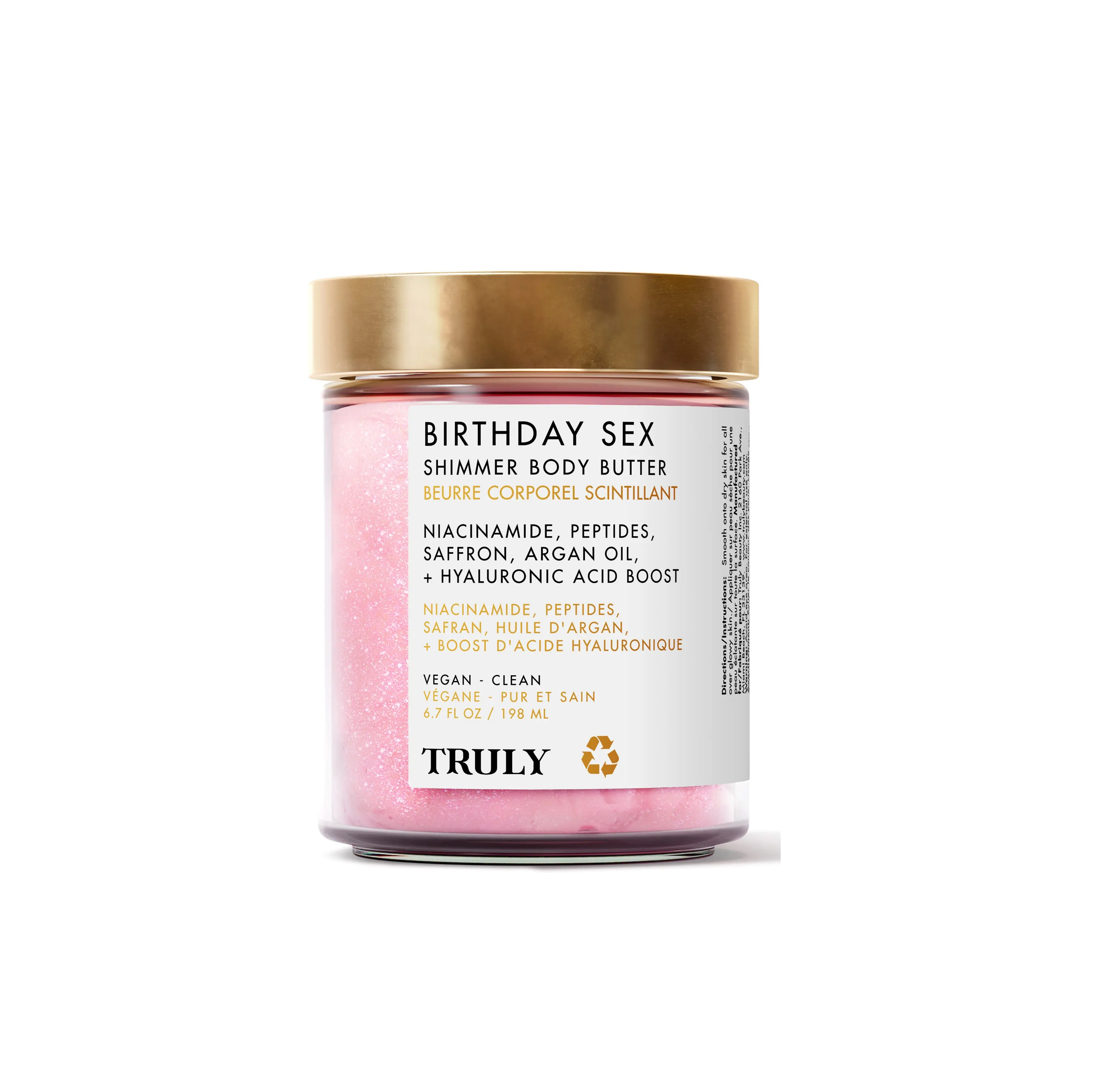 TRULY Birthday Sex Shimmer Body Butter 198ml  ترولي زبدة جسم بتركيبة غنية ترطب البشرة الجافة وتغذيها وتمنحها توهجاً وردياً ناعماً 