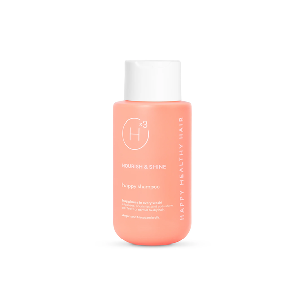 HX3 Happy Shampoo Nourish & Shine Argan and Macadamia oils 300ml  شامبو يرطب الشعر ويغذيه ويمنحه لمعانا غني بزيت الأرغان وزيت المكاديميا