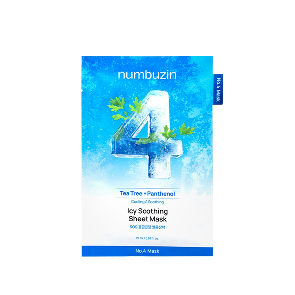 NUMBUZIN No.4 Icy Soothing Sheet Mask 27ml (1pc)  نومبوزين ماسك ورقي مرطب يمنح البشرة إحساساً بالانتعاش والراحة غني بزيت شجرة الشاي والبانثينول