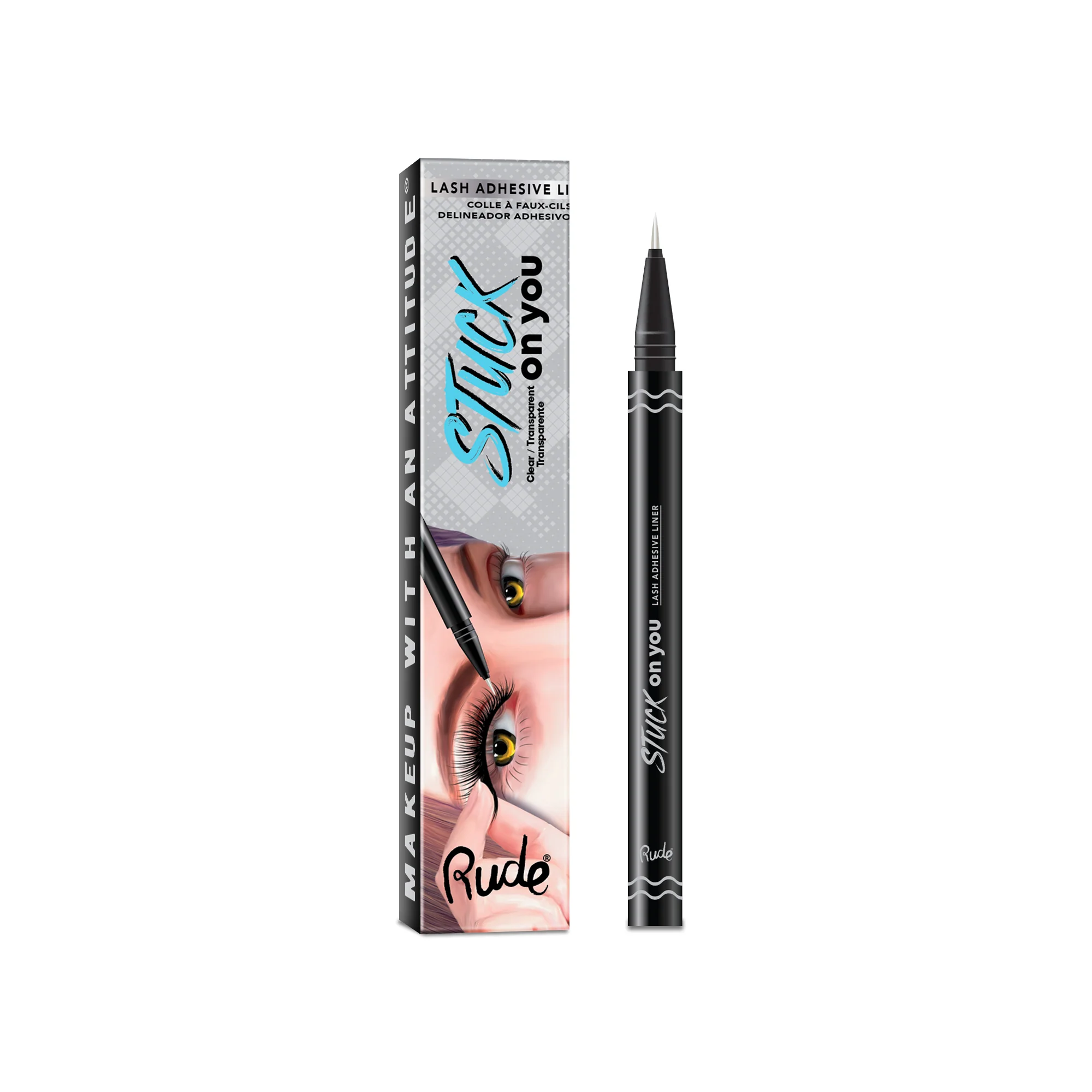 RUDE Stuck On You Lash Adhesive Liner - Clear رود قلم ايلاينر شفاف لاصق للرموش الصناعية مقاوم للماء